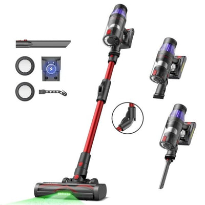 Aspirateur balai Ultenic U16 F – Aspirateur Balai sans Fil – 550W – 45Kpa – Autonomie 60 min – brosse anti-emmêlement – Écran LED – Tube flexible – Gris et Rouge