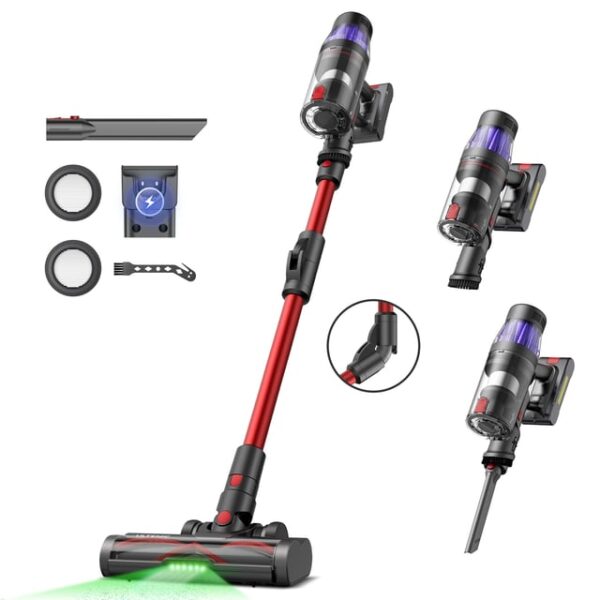 Aspirateur balai Ultenic U16 F – Aspirateur Balai sans Fil – 550W – 45Kpa – Autonomie 60 min – brosse anti-emmêlement – Écran LED – Tube flexible – Gris et Rouge